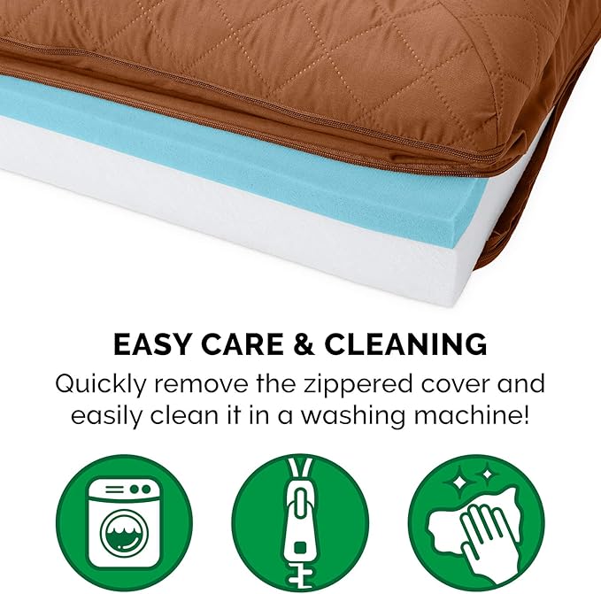 Furhaven Cooling Gel Dog Bed for Medium/Small Dogs w/ Removable Bolsters & Washable Cover, For Dogs Up to 35 lbs - Quilted Sofa - Toasted Brown, Medium-PurrikoPets