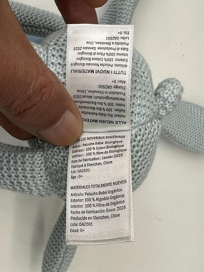 100% Organic Cotton Baby Toys Blue Bunny Rabbit Stuffed Animals for Newborn 7.1"-PurrikoPets