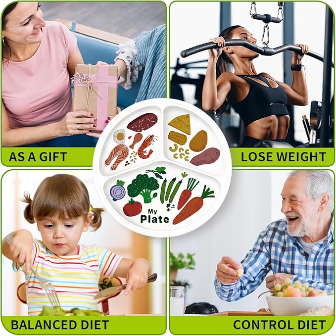 10" 3-Grid Cute Cartoon Portion Control Plate - Melamine, Healthy Nutrition for Weight Loss & Diabetes Management, Ideal for Adults & Teens Kids (4 Pack)-PurrikoPets