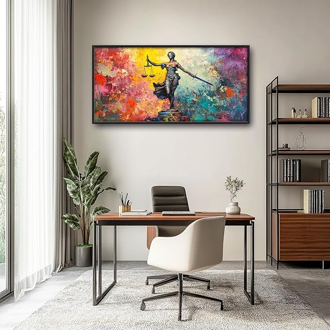 Extra Large Lady Justice Framed Wall Art for Living Room,Oversized Scales of Justice Pictures Wall Decor,Abstract Colorful Canvas Print Painting Modern Artwork Bedroom Office Bathroom 60L" x 30W"-PurrikoPets