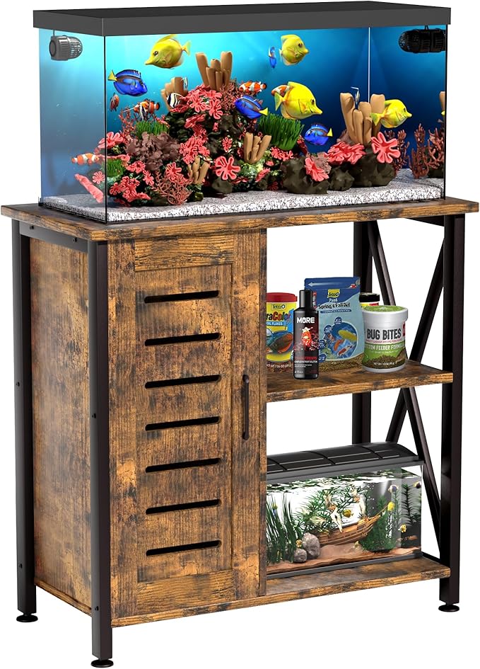 20-29 Gallon Fish Tank Stand, Aquarium Stand with Cabinet Accessories Storage, Heavy Duty Metal Frame, 31.49" L*15.74" W Tabletop, 330LBS Capacity, Rustic Brown PG07YGN-PurrikoPets
