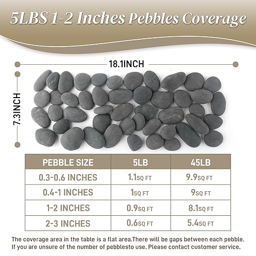 5 lbs Natural Mexican Beach Pebbles, 1-2 Inch Large River Rocks for Plants and Landscaping, Decorative Stone for Fish Tank Aquarium Fountain Garden Paving Walkways Pathways Backyard, Grey-PurrikoPets
