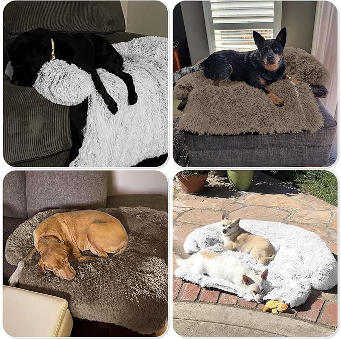 GGIB Calming Dog Bed Fluffy Plush Dog Mat for Furniture Protector with Removable Washable Cover for Large Medium Small Dogs and Cats (Extra Extra Large, Camel)-PurrikoPets