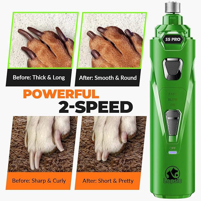 Dog Nail Grinder with 2 LED Lights Powerful 2 Speeds Super Quiet Dog Nail Trimmers with 3 Grinding Wheels Rechargeable Pet Dog Nail Clippers for Large Medium Puppy Dogs Dog Nail File Cat Nail Clipper-PurrikoPets