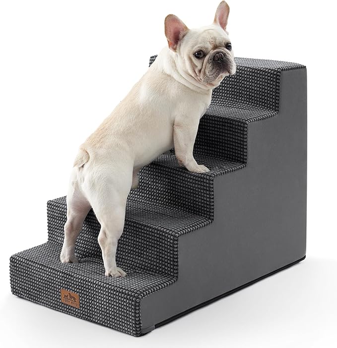 Dog Stairs for Small Dogs, 5 Tier Wider Pet Stairs for High Beds, 23.6" H Non-Slip Dog Steps for Old Cats, Puppies, Small Medium Dogs, 29.5x19.7x23.6 inch, Dark Grey-PurrikoPets