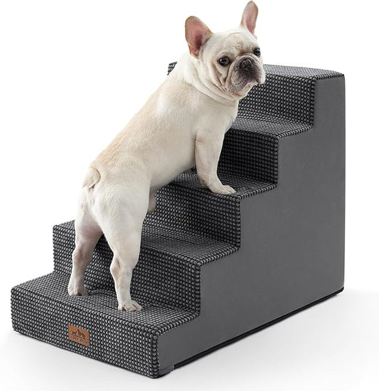 Dog Stairs for Small Dogs, 5 Tier Wider Pet Stairs for High Beds, 23.6" H Non-Slip Dog Steps for Old Cats, Puppies, Small Medium Dogs, 29.5x19.7x23.6 inch, Dark Grey-PurrikoPets