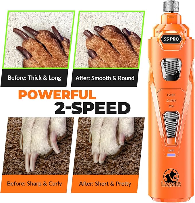 Dog Nail Grinder with 2 LED Lights Powerful 2 Speeds Super Quiet Dog Nail Trimmers with 3 Grinding Wheels Rechargeable Pet Dog Nail Clippers for Large Medium Puppy Dogs Dog Nail File Cat Nail Clipper-PurrikoPets