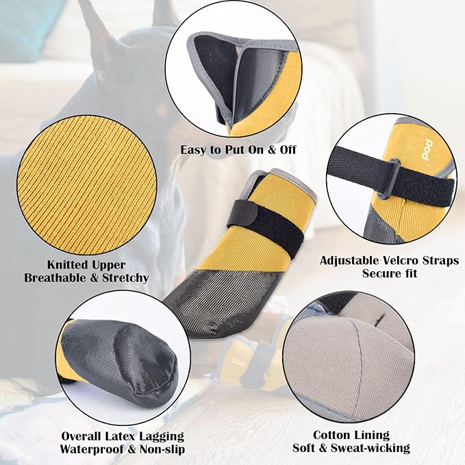 Dog Shoes Lightweight Dog Boots-Breathable Knitted Paw Protector with Adjustable Strap for Hot Pavement, Rain Walking, Hardwood Floors Anti Slip Reduce Noise, Prevent Licking Paws(Yellow,XXL)-PurrikoPets