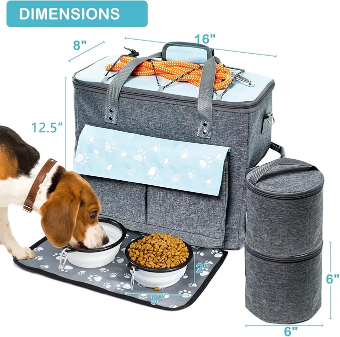Dog Travel Bag, Airline Approved Dogs Bags for Traveling, 2 Dog 's Food Travel Container and Collapsible Bowls, Weekend Pet Travel Bags (X-Large)-PurrikoPets