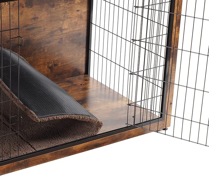 DWANTON Dog Crate Furniture with Cushion, Wooden Kennel Table with Double Doors, Indoor Dog House, Extra Large Size, 43.3" L, Rustic Brown-PurrikoPets