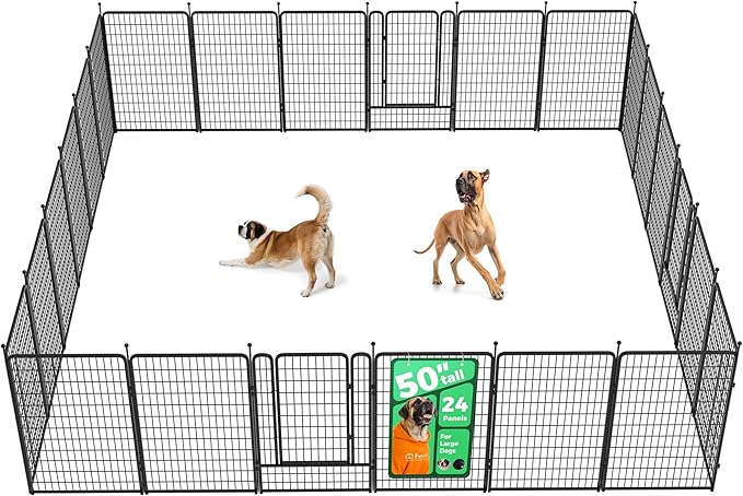 FXW Rollick Unleashed Dog Playpen for Indoor, Yard, RV Camping, 50 inch 24 Panels for Large Dogs, Black│Patented-PurrikoPets