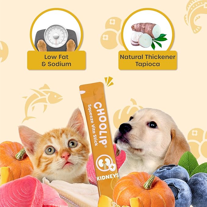 Grab & Go Squeeze Vita Stick Lickable Treats for Dogs & Cats. 49 Kidney Support Sticks with Essential multivitamins. Soft and Tasty Paste for All Life Stages, Supporting Kidney Health-PurrikoPets