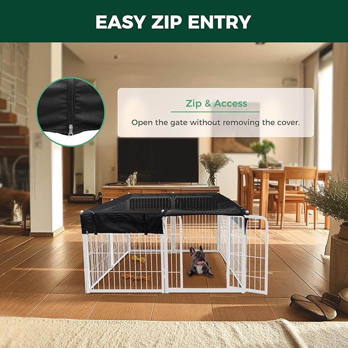 FXW Homeplus Unleashed Indoor Dog Playpen - Stress-Free and Safe Play, Heavy Duty 24 Inch 8 Wire Panels with Playpen Cover for Puppy and Small Dogs, White│Patented-PurrikoPets