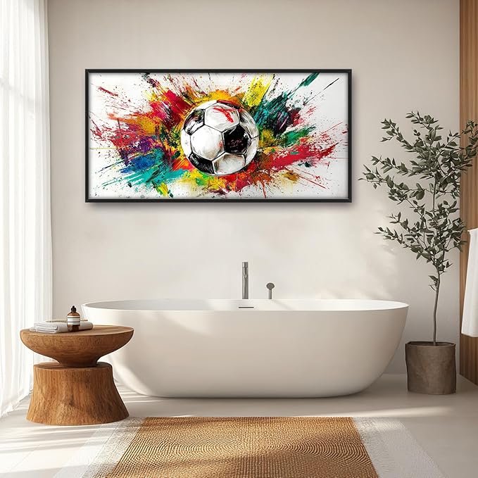 Extra Large Framed Soccer Wall Art,Oversized Colorful Graffiti Sport Ball Wall Decor Pictures for Living Room,Canvas Print Painting Modern Artwork Bedroom Office Bathroom Home Decor 60L x30W-PurrikoPets