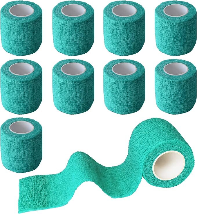 9 Pack 2" x 5 Yards Self Adhesive Bandage Wrap Self Stick Wrap for Ankle, Wrist, Finger, Sports, Breathable Cohesive Vet Tape for Pets (Middle Green)-PurrikoPets