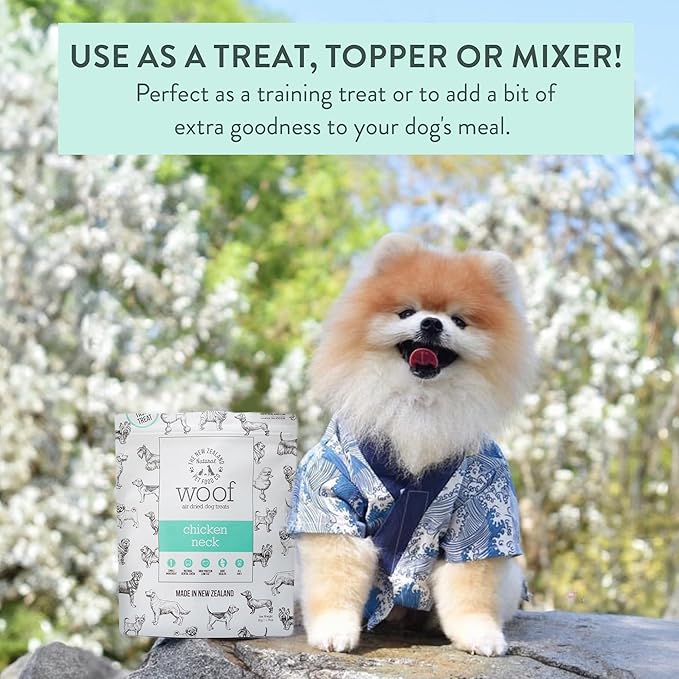 Air Dried WOOF Chicken Neck Treat - Mixer, or Topper - Air Dried, High Protein,Natural, Single Ingredient - 1.76oz-PurrikoPets