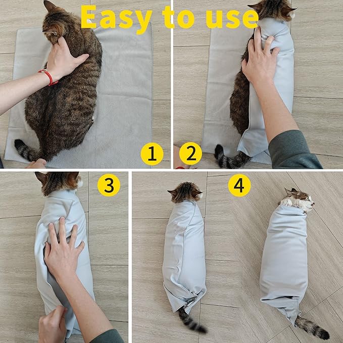 2PCS Cat Wrap for Cutting Nails, 21x21in Self-Adherent Pet Cat Grooming Wrap for Medicine, Nail Clipping, Teeth Brushing, Ear Cleaning | Anti-Escape Anti-Bite Anti-Scratch (Solid)-PurrikoPets