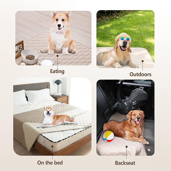 gogobunny 100% Double-Sided Waterproof Dog Bed Cover Pet Blanket Sofa Couch Furniture Protector for Puppy Large Dog Cat, Reversible (30x30 Inch (Pack of 1), Dark Beige/Light Beige)-PurrikoPets