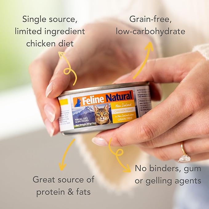 Feline Natural New Zealand Canned Catfood Wet Food, High-Meat, Low-Carb, & Grain Free Cat Food Wet, Chicken Feast, 3 oz, Pack of 24-PurrikoPets