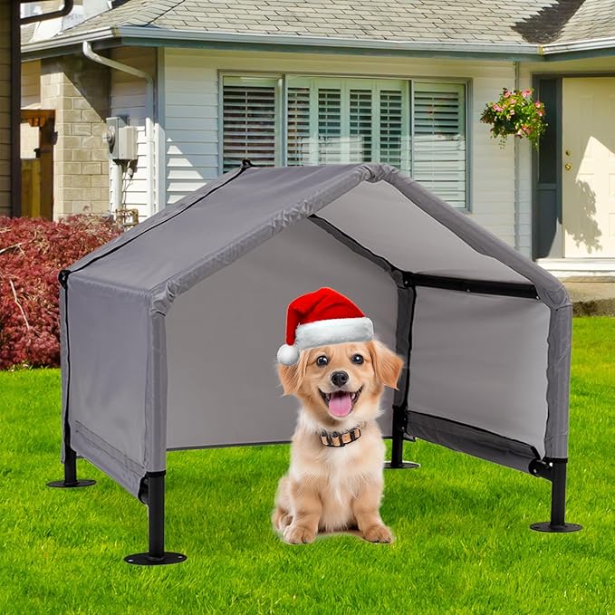 Dog Shade Shelter Outdoor Tent for Small Medium Dogs, Waterproof Sun Protection Pet House for Dogs, Small Animals and Livestock, Pet Canopy with Upgraded Doors and Ground Nails-PurrikoPets