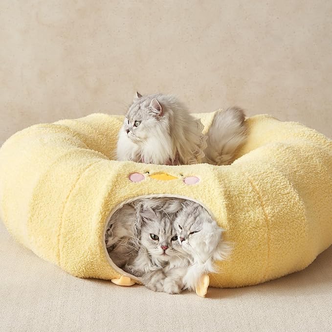 EHEYCIGA Cat Tunnel Bed for Indoor Cats, Cute Cat Donut Toy Tunnel for Small Large Cats with Washable Circle Cushion, Peekaboo Pet Cave Play Tunnel for Kitten, Puppy, Rabbit-PurrikoPets
