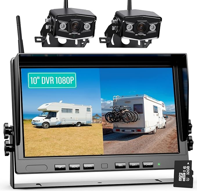 10" Wireless Backup Camera System, HD 1080P Digital Back Up Camera Systems with 10 Inch Quad Split DVR Monitor for Truck, RV, Trailer, W102-PurrikoPets