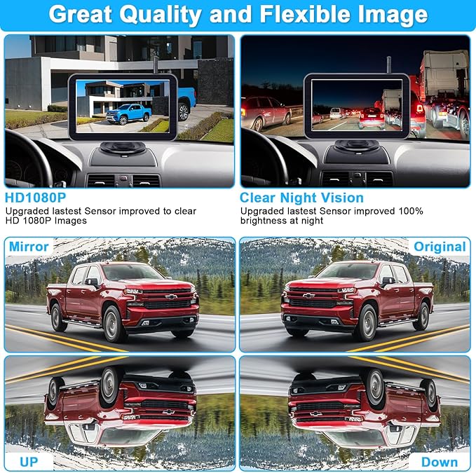 7-Inch Wireless Backup Camera for Truck - 2 Channel, DIY Grid Lines, HD 1080P, Night Vision, IP69K Waterproof, Backup Camera for Truck, Pickup, Trailer, Cars - Parking Safety & Towing Assistance-PurrikoPets