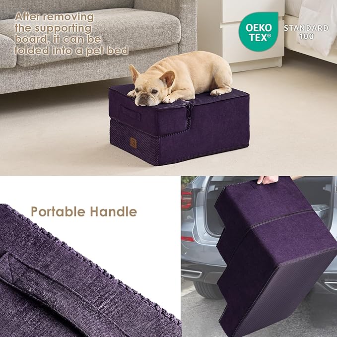 EHEYCIGA Dog Stairs for Small Dogs 13.5" H, 3-Step Dog Steps for Couch Sofa and Chair, Pet Steps for Medium Cats, Non-Slip Balanced Pet Ramp Indoor, Purple-PurrikoPets
