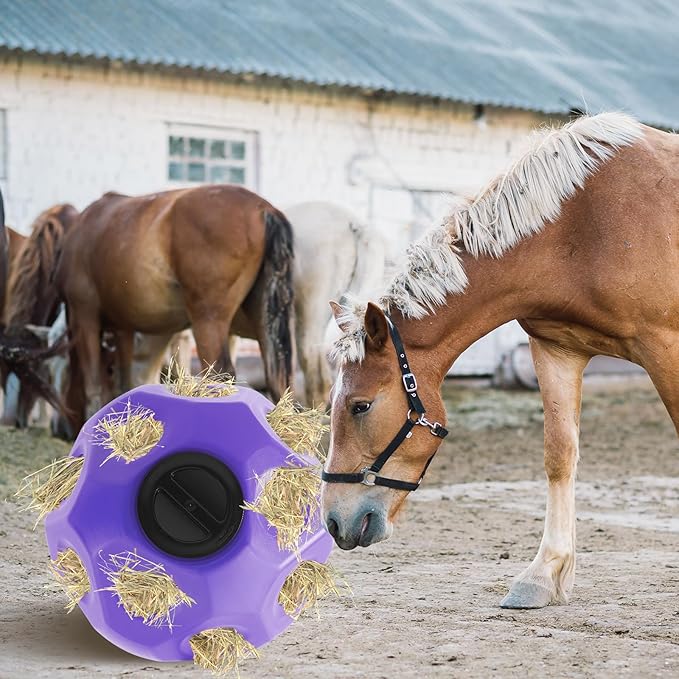 15.75" Hay Ball for Horse with Hanging Strap Slow Feed Horse Treat Ball Extra Large Hanging for Paddock Stall Stable Supplies (Purple)-PurrikoPets