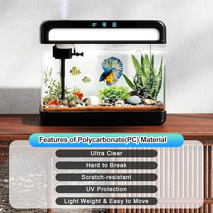 Fish Tank Aquarium 3 Gallon, Smart Aquarium Kits - Silent Water Pump,Self Cleaning System,7 Color Lights,Temperature Display, Aromatherapy, Advanced Filtration-PurrikoPets