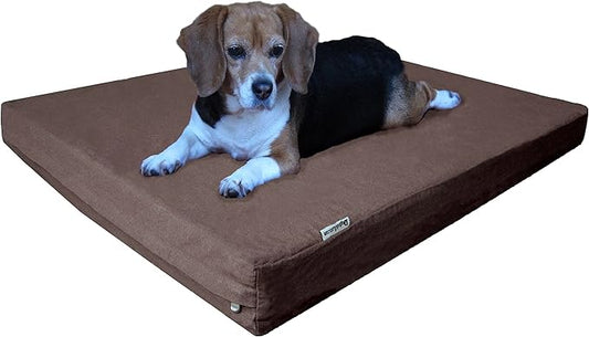 Dogbed4less Large Orthopedic Memory Foam Dog Bed for Medium to Large Dogs with Durable Waterproof Internal Case, Removable Washable Denim Cover + Bonus Pet Bed Case, 41X27X4 Fit 42X28 Dog Crate, Brown-PurrikoPets