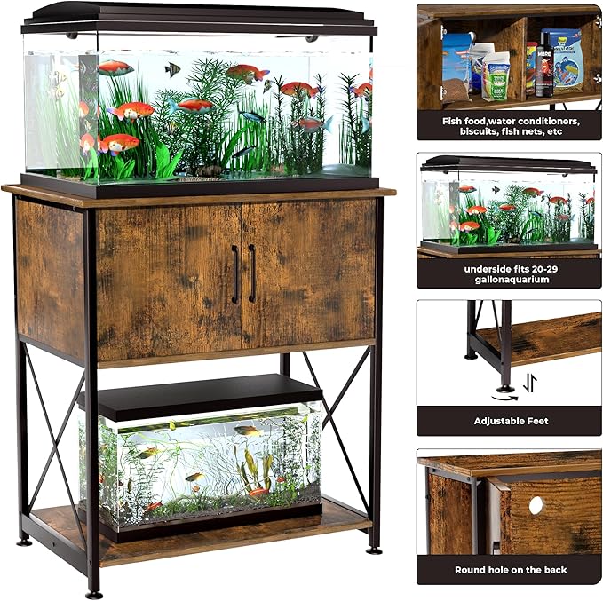 20-29 Gallon Aquarium Stand Metal Frame Fish Tank Stand with Cabinet Storage, for 20 Gallon Long Aquarium,30.7" L*16.5" W Tabletop,330LBS Capacity Rustic Brown and Black PG01YGN-PurrikoPets