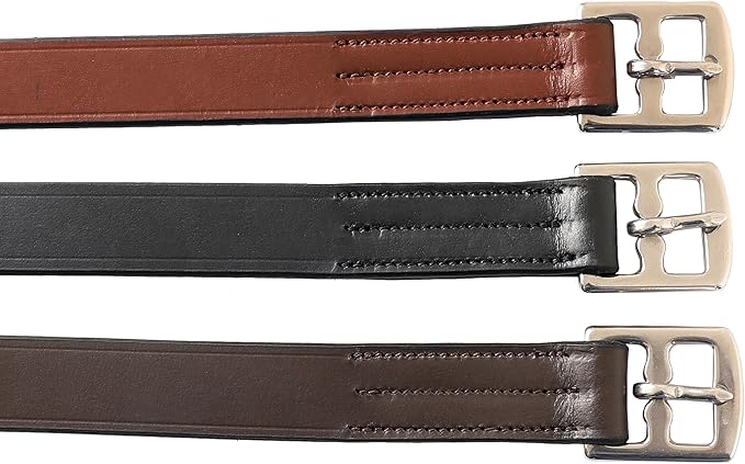 Exion Pre-Stretched Leather Stirrup Leathers for English Saddles | Premium Vegetable-Tanned Non-Stretch Stirrups for Jumping, Dressage & Schooling | 18-Hole Numbered Adjustment & SS Buckles-PurrikoPets