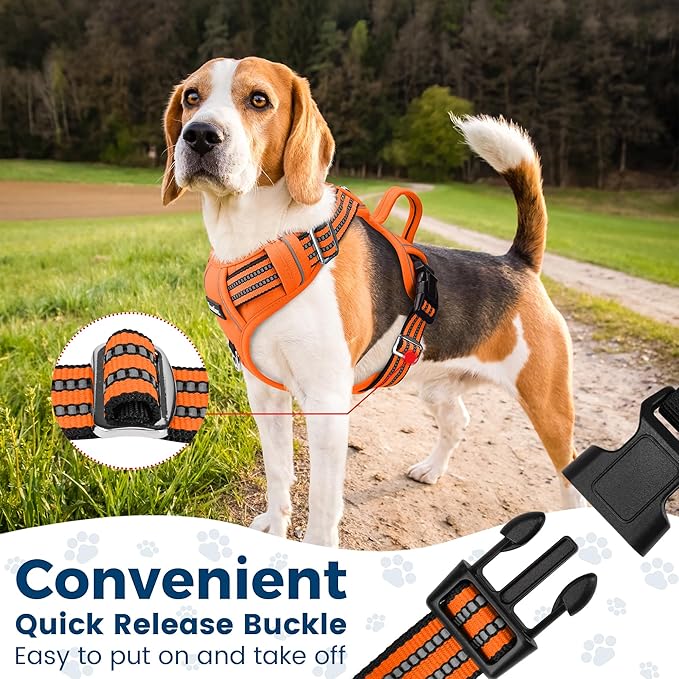 Funfox Dog Harness No Pull, Adjustable Pet Vest Harness, Super Soft Material with Vertical Handle Easy Control, Reflective Night Walking, 2 Leash Clips for Small Sized Dogs, Orange, S-PurrikoPets
