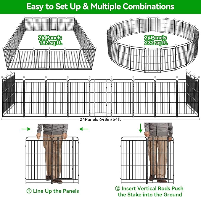 Dog Playpen Outdoor 24 Piece Panels Heavy Duty Dog Fence 32" Height with Thick Pipe Anti-Rust with Doors Portable for RV Camping Yard, Total 54FT, 227 Sq.ft, Snowy Black-PurrikoPets