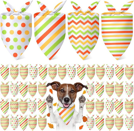 48 Pieces Fall Dog Bandanas Bulk Colorful Autumn Bandanas for Dogs with Polka Dot Stripe Wave Patterns for Pets Doggies Fall Autumn Thanksgiving Party Costume Accessories-PurrikoPets