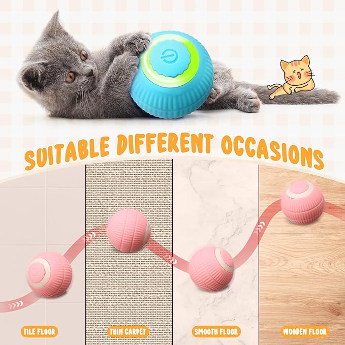 6 Pack Interactive Cat Ball Toy for Indoor Automatic Smart Rolling Ball with LED Light 2 Modes Electric Self Rolling Toy for Large and Small Puppy Kitten-PurrikoPets