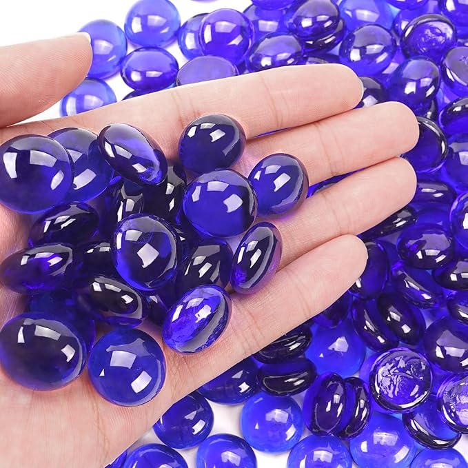 1LB Cobalt Blue Flat Glass Marbles for Vases, Gemstone Beads Vase Filler Decorative Glass Pebbles for Fish Tank, DIY Crafts, Aquarium Decor Rocks-PurrikoPets