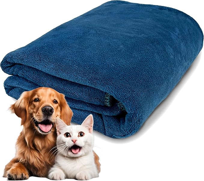 Extra Large Dog Towel Soft Absorbent Bath Pet Towels for Drying Dogs, Elastic Terry Microfiber Soft Towel, Machine Washable, Quick Dry, Multipurpose (L, XL, 2XL) (Blue, XL)-PurrikoPets