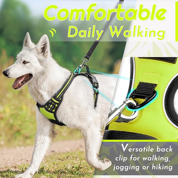 Eagloo Dog Harness Medium Sized Dog, No Pull Service Vest with Reflective Strips and Control Handle, Adjustable and Comfortable for Walking, No Choke Pet Harness with 2 Metal Rings, Green, M-PurrikoPets