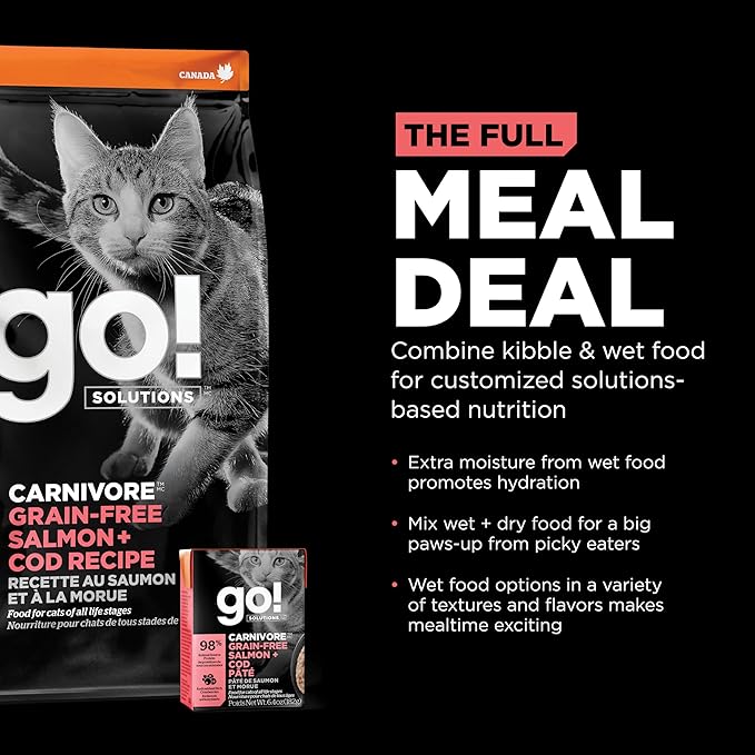 Go! Solutions Carnivore, Grain-Free, Protein Rich Dry Cat Food, Salmon and Cod Recipe, 3 lb Bag-PurrikoPets