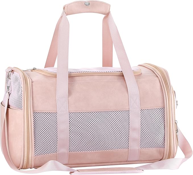 Fashion Leather Dog Carrier, Airline Approved Cat Carrier Soft Sided Pet Bag Carrier Purse for Puppy Kitten Small Animals Pink-PurrikoPets