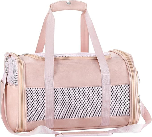 Fashion Leather Dog Carrier, Airline Approved Cat Carrier Soft Sided Pet Bag Carrier Purse for Puppy Kitten Small Animals Pink-PurrikoPets