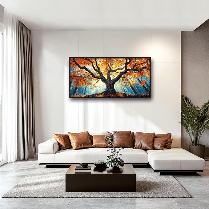 Extra Large Tree of Life Framed Wall Art for Living Room,Fall Autumn Forest Sunrise Landscape Pictures Wall Decor,Nature Canvas Print Painting Modern Artwork Bedroom Office Bathroom 60L" x 30W"-PurrikoPets