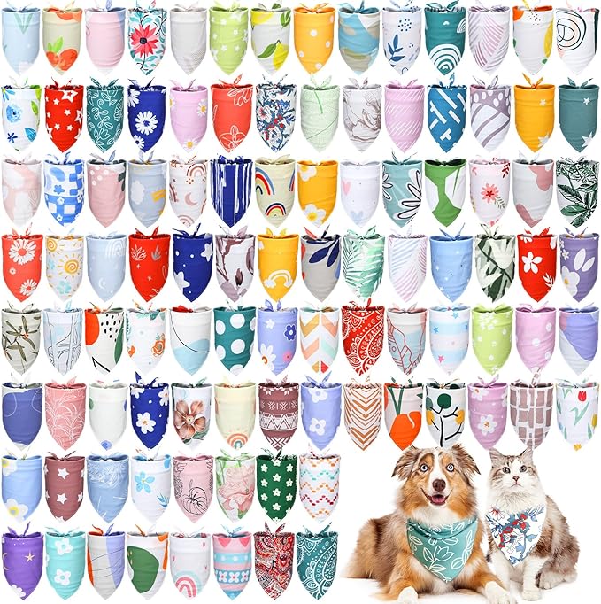 150 Pcs Dog Bandanas Bulk Pet Bibs Colorful Triangle Scarf Pet Bandanas for Medium Large Dogs Spring Summer Birthday Costume Decoration (Boho)-PurrikoPets