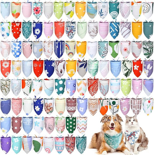 150 Pcs Dog Bandanas Bulk Pet Bibs Colorful Triangle Scarf Pet Bandanas for Medium Large Dogs Spring Summer Birthday Costume Decoration (Boho)-PurrikoPets