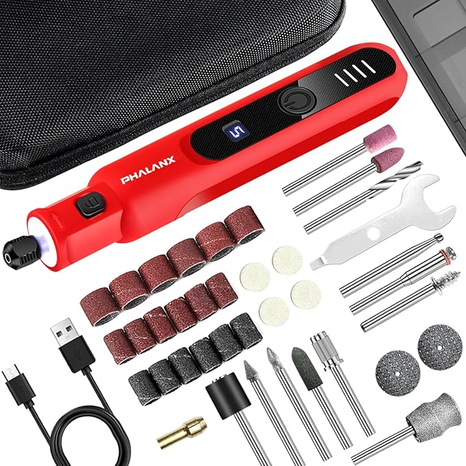 Dog Nail Grinder - Upgraded Pet Nail Grinder, Electric 5 Speeds LED Lights Ring Rechargeable Dog Nail Trimmers Kit, 40 Accessories Cordless Pet Nail Grinder for Dogs Cats and Small/Medium Animals Red-PurrikoPets