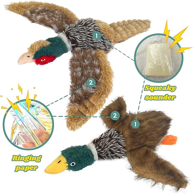 2 PCS Mallard Duck Dog Toys Squeaky D og Toy ,Stuffed Pheasant Do g Chew Toys Plush Mallard Duck Do g To y Interactive Do g Toys to Keep Them Busy , Pheasant Dog To y for Small Middle and Large Dogs-PurrikoPets
