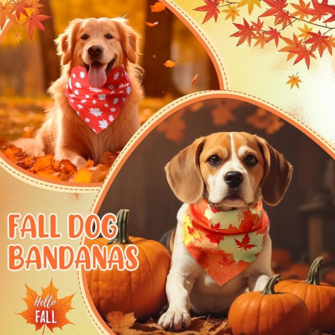 100 Pieces Fall Dog Bandanas Bulk Maple Leaves Bandanas for Dogs Autumn Soft Doggie Bibs Adjustable Triangle Scarves with Pumpkin Patterns for Small Medium Large Pet Fall Autumn Costume-PurrikoPets