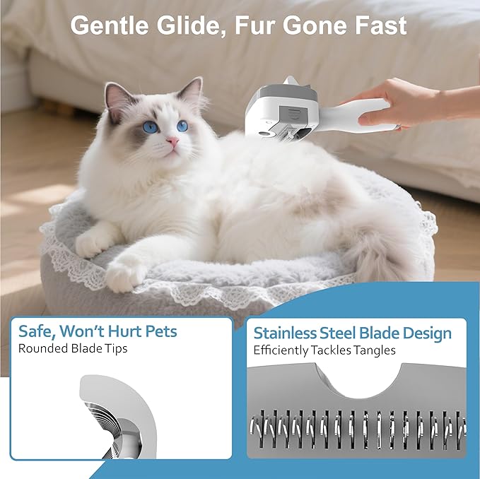 5 in 1 Pet Steam Brush for Dogs & Cats – Self Cleaning, 3 Pet Brush for Smoothing, Dematting, Thinning – Shedding, Grooming & Hair Removal, Includes Shampoo & Storage Case (8.0"-promax)-PurrikoPets